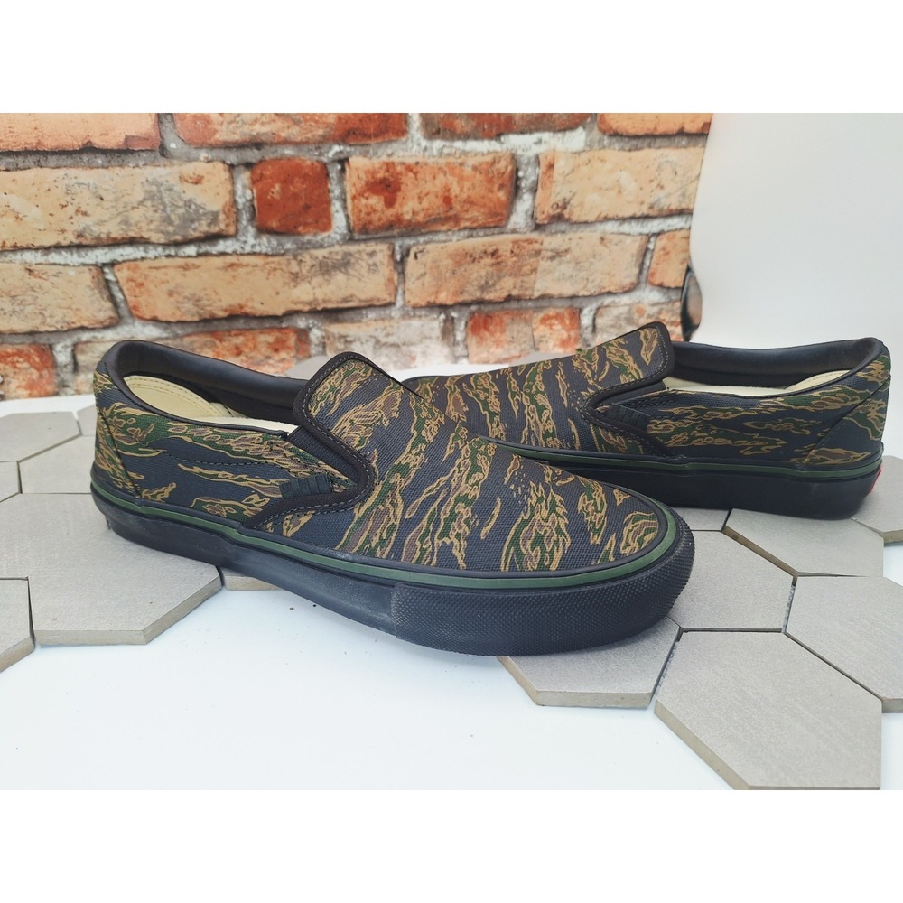 Vans Skate Slip-On Tiger Camo Green Black Men Size 9 Popcush Bmx Rare